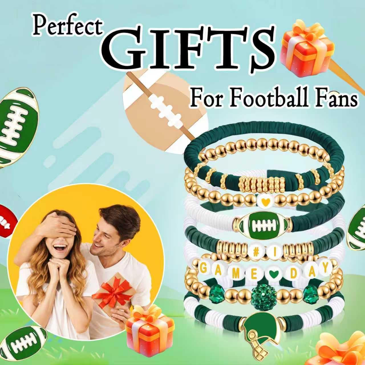 Football Mom Gifts Game Day #1 Bracelet Football Charm Beaded Stretch Bracelet Sports Jewelry for Football Dad Coach Fans Gifts