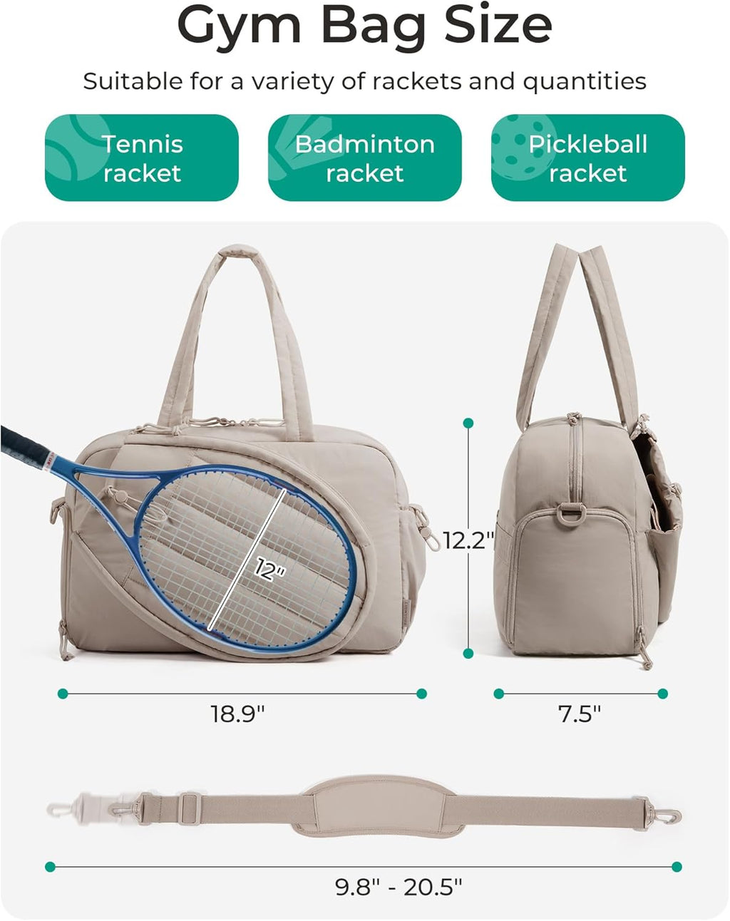 Tennis Gym Bag for Women, Tennis Backpack Holds 2 Rackets with Shoe Compartment, 15.6" Laptop Gym Backpacks for Court, Off-Work, Everyday & Overnight Weekend