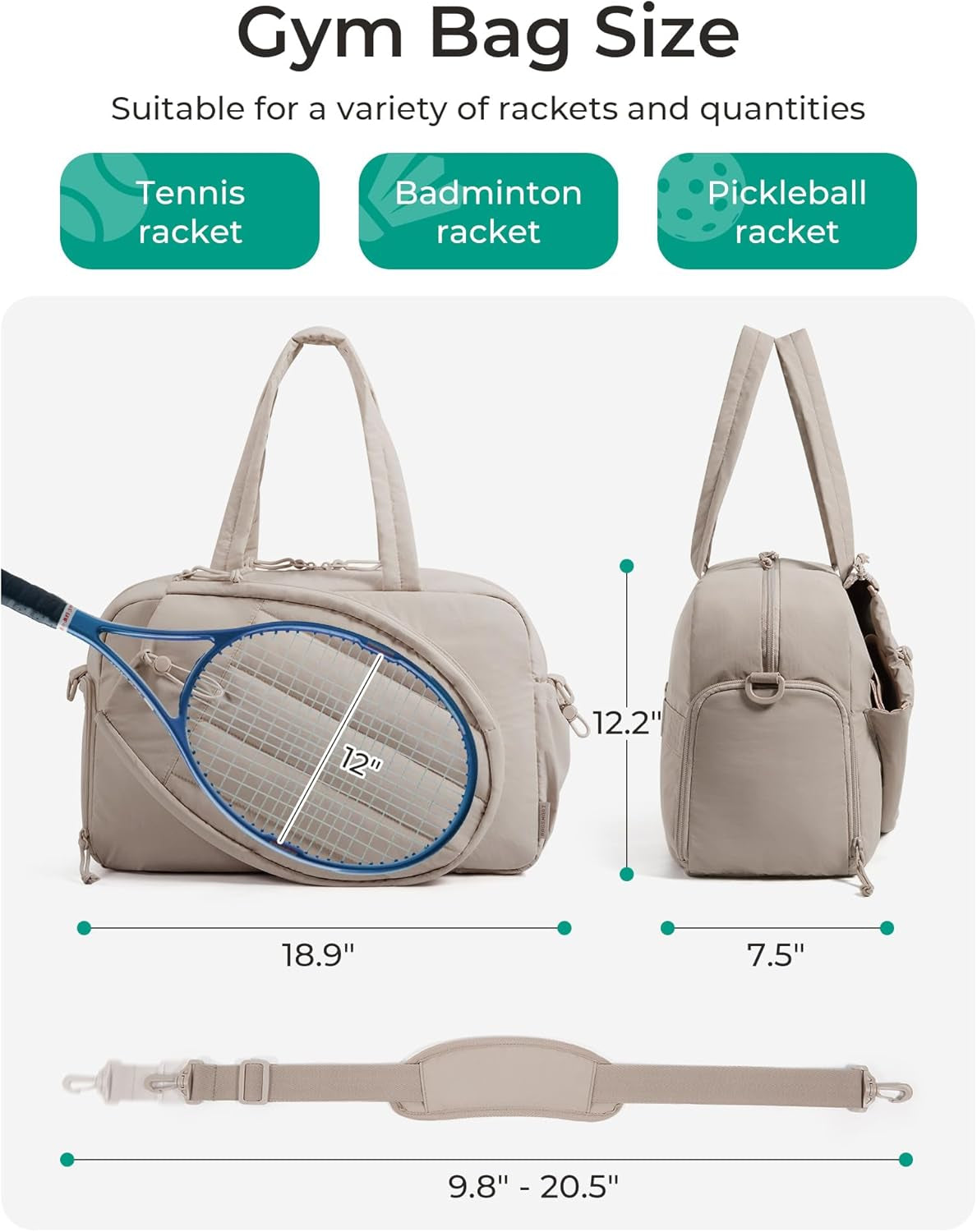 Tennis Gym Bag for Women, Tennis Backpack Holds 2 Rackets with Shoe Compartment, 15.6" Laptop Gym Backpacks for Court, Off-Work, Everyday & Overnight Weekend