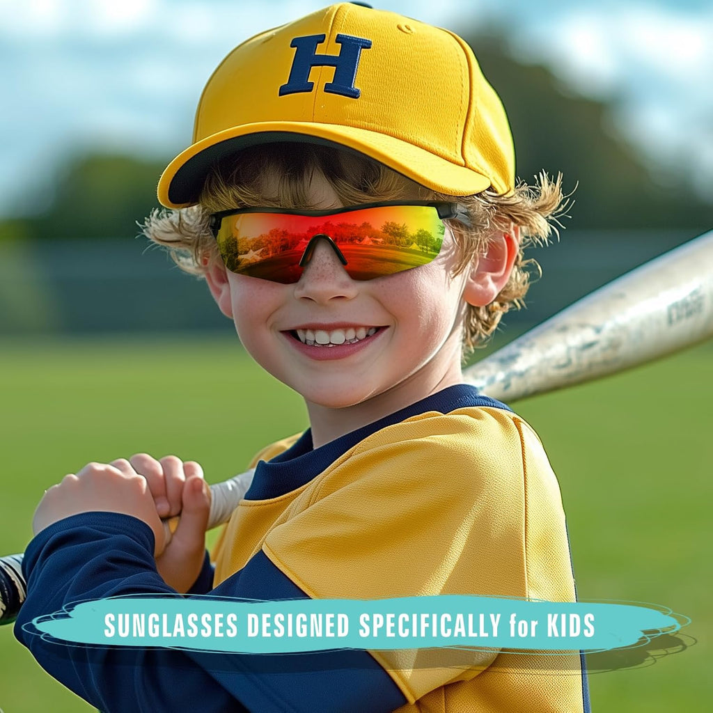 Kids Sunglasses Youth Baseball Sunglasses for Boys Girls 3-12 Polarized Softball Sports Goggles UV Protection