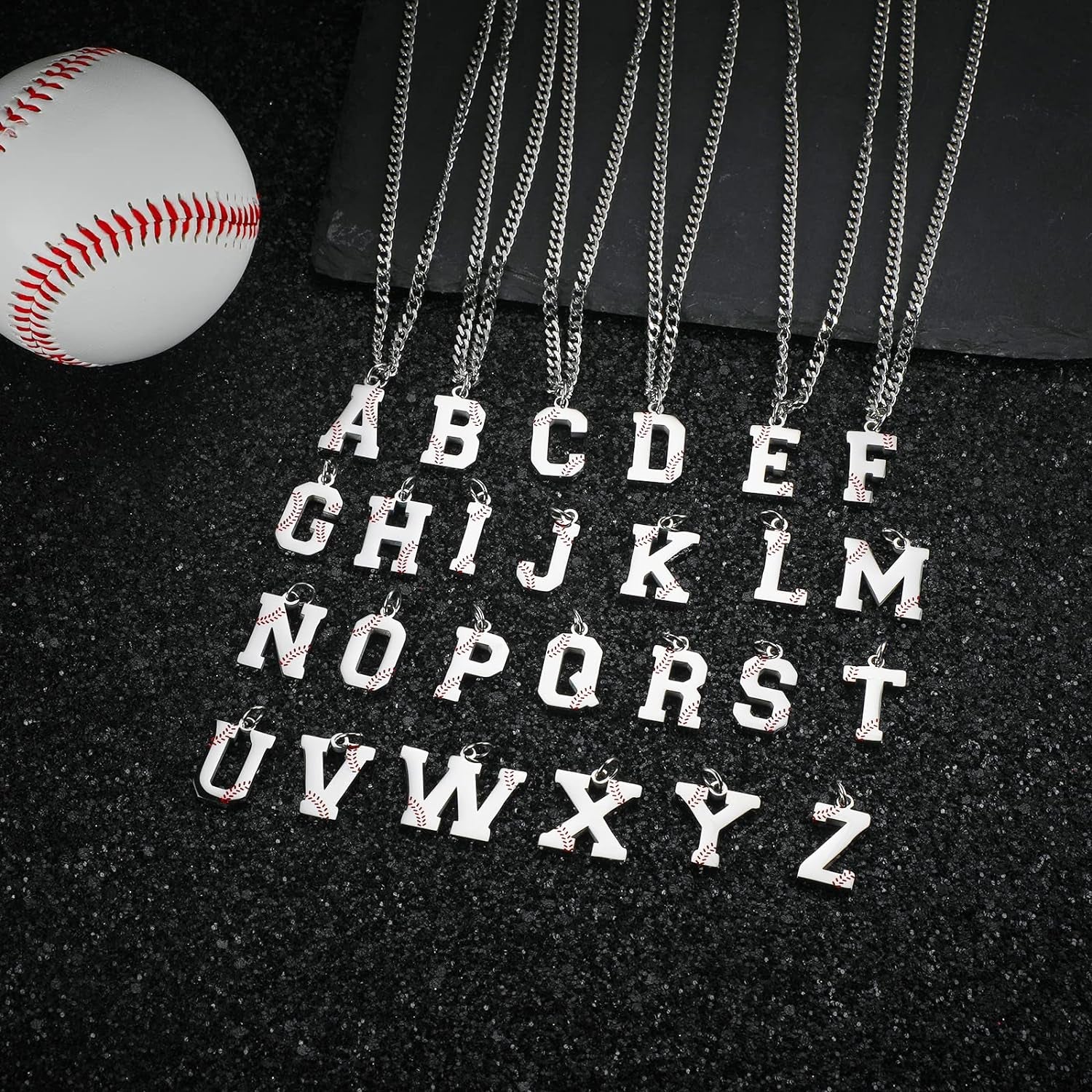 Baseball Initial A-Z Letter Necklace - Men'S Baseball Charm Pendant in Stainless Steel Silver Chain, 22Inch Personalized Gift