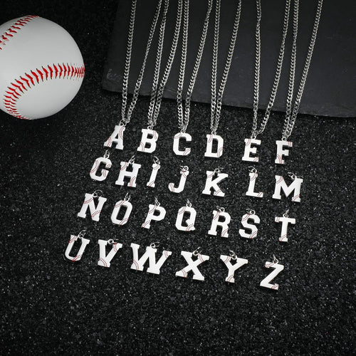 Baseball Initial A-Z Letter Necklace - Men'S Baseball Charm Pendant in Stainless Steel Silver Chain, 22Inch Personalized Gift