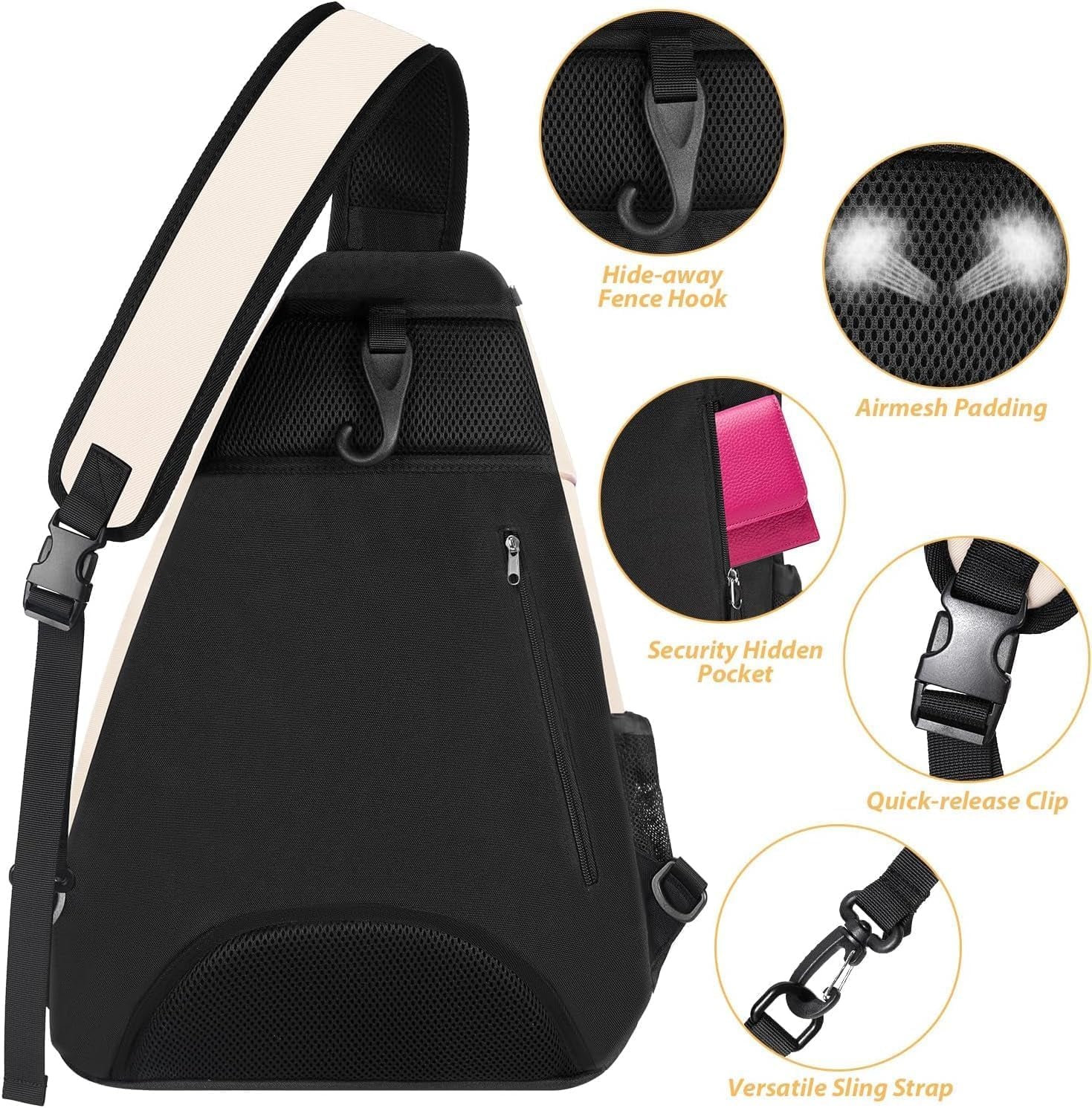 Tennis Bag, Tennis Sling Backpack Crossbody Water Resistant for Men Women, Compatible for Pickleball Badminton Rackets