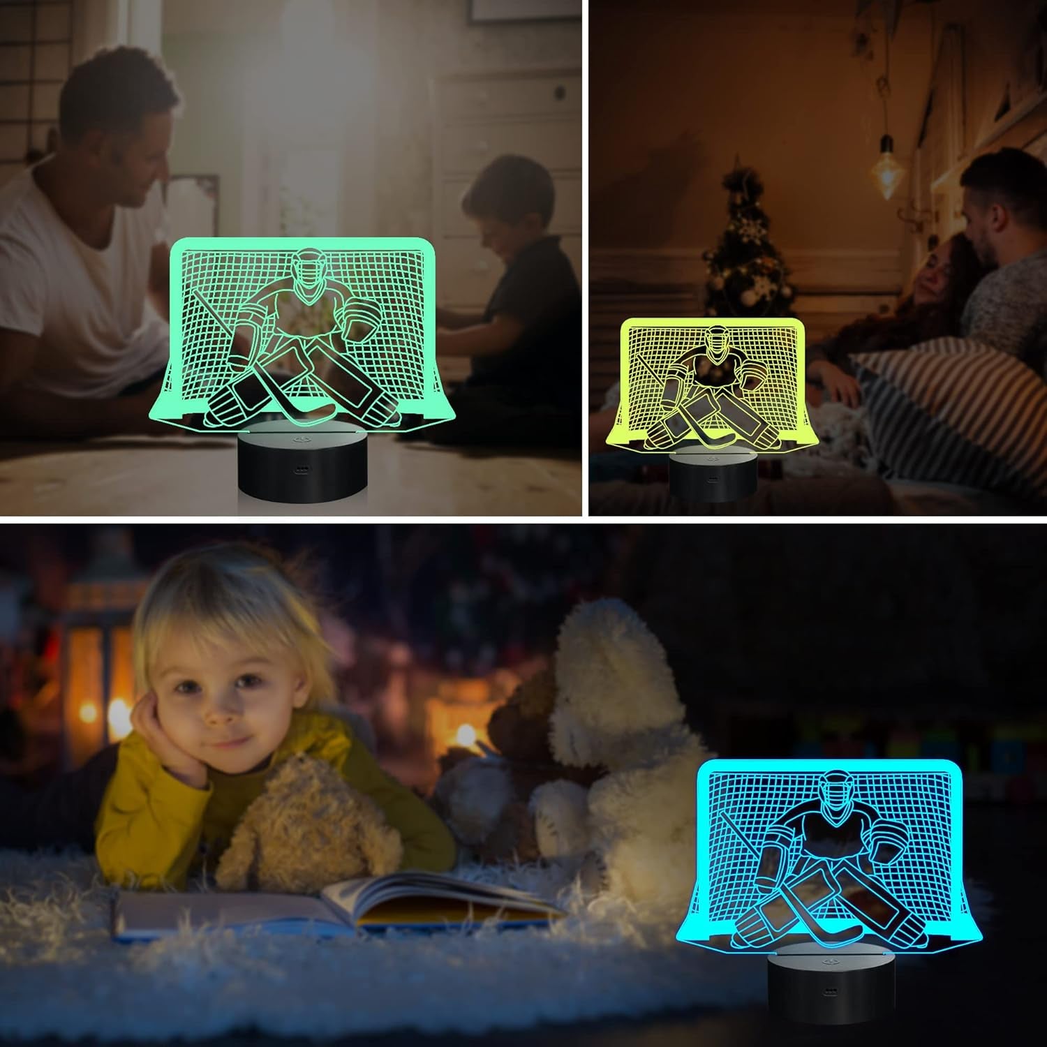 Ice Hockey Night Light, 3D Goalie Lamp with 16 Color Changing, Remote Control and Timer, Men'S Ice Hockey Decor Light for Kids, Boys, Girls, Sports Fans