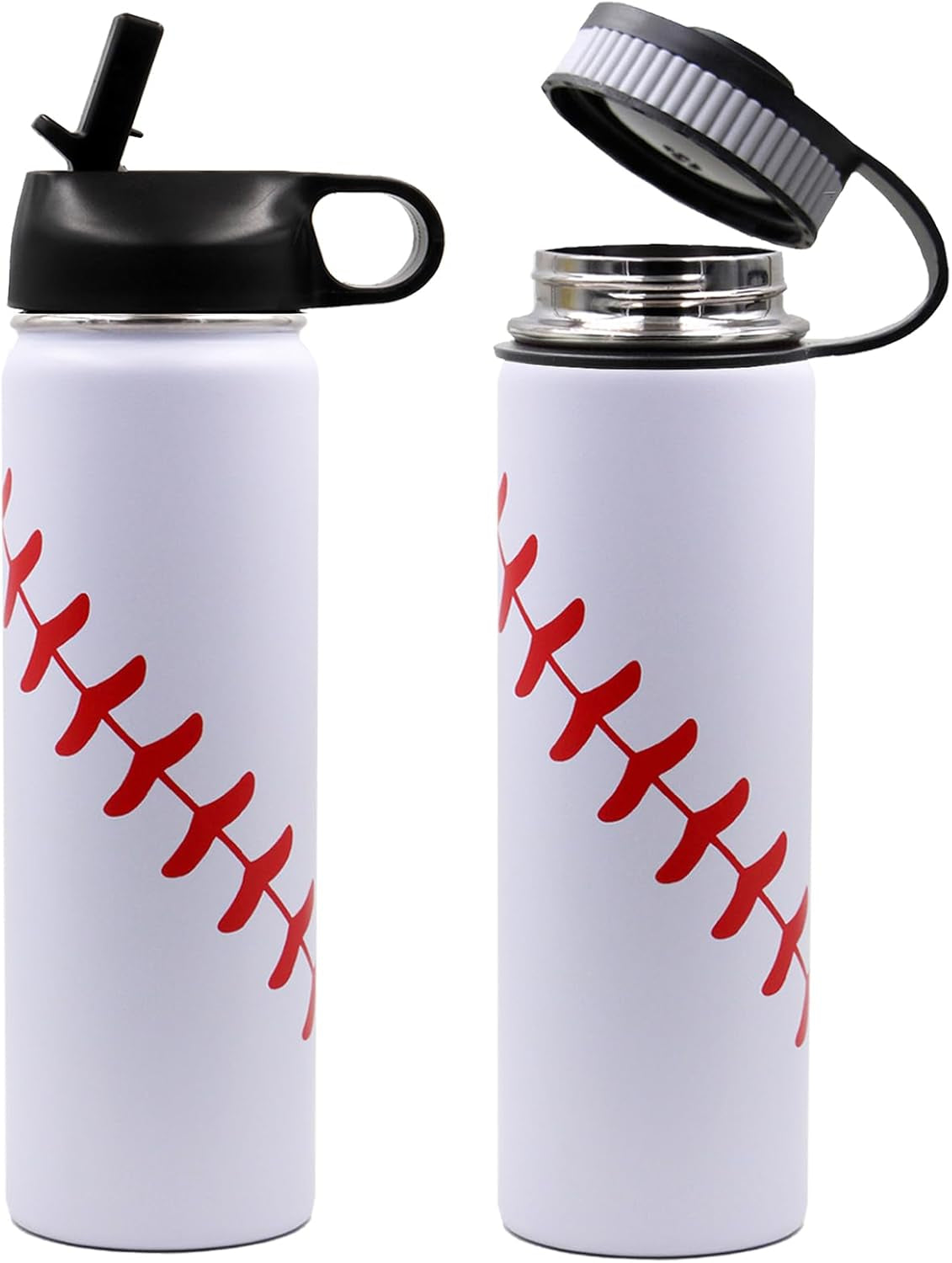 22 Oz Baseball Water Bottle, Sports Flask Metal Travel Tumbler with 2 Lids, Stainless Steel Double Wall Vacuum Insulated Leak Proof Thermo Water Bottles, Baseball Accessories Gifts for Mom Boys Girls