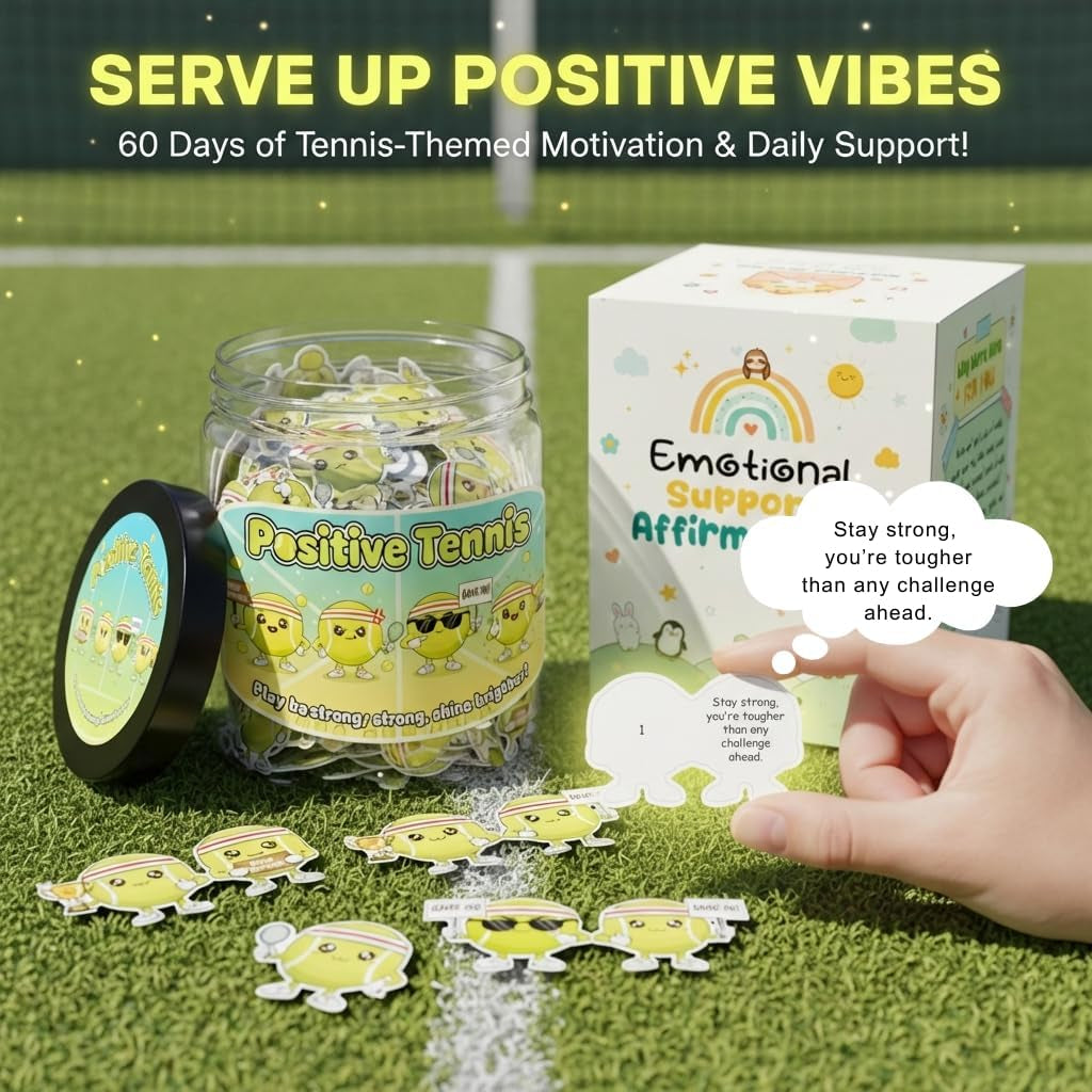 Positive Tennis Jar with 60 Affirmation Cards, Inspirational Tennis Gifts for Women and Men, Fun Motivation Jar for Tennis Lovers, Coach Appreciation Present, Cool Decor for Girls and Sports Fans