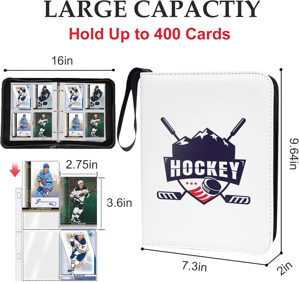 400 Pockets Hockey Card Binder for Hockey Trading Cards 2024 2025 2026 Collectors,Portable Waterproof Card Storage Book with Removable Sleeves,Compatible with Hockey,Football,Sports Game and TCG Cards