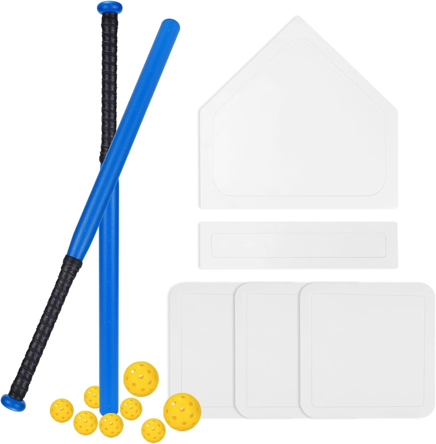 13 Pcs Baseball Bat Set Include 2 Plastic Baseball Bat 32 Inch & 6 Plastic Balls, 5 Throw Downs Base Indoor Outdoor for Baseball Softball Batting Practice Kids Youth Adult