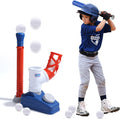Baseball Tee，T-Ball Set for Kids Ages 3-5, Toddler Baseball Set with Step-On Pitching Machine, Adjustable Batting Tee, Bat and 6 Balls - Perfect Outdoor Christmas Toys Gift for Boys