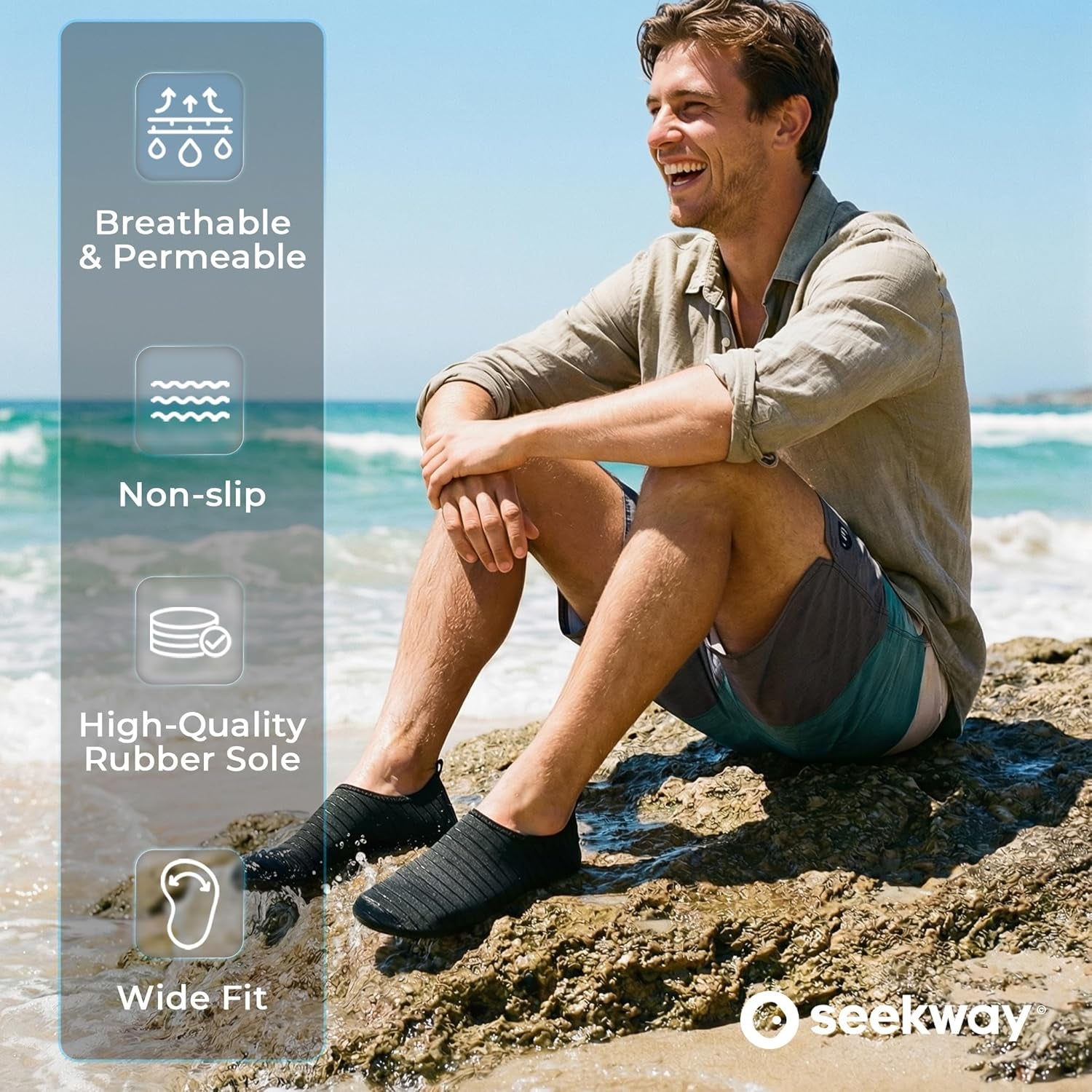 Water Shoes Women Men Adult Quick-Dry Aqua Socks Barefoot Non Slip for Beach Swim River Pool Lake Surf Black SK002(U)