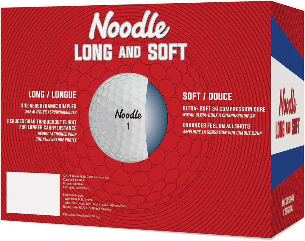 Noodle Long & Soft Golf Balls, Ultra-Soft 34 Compression Core, Great Feel and Increased Spin, Patented Dimple Design for Straighter Flight