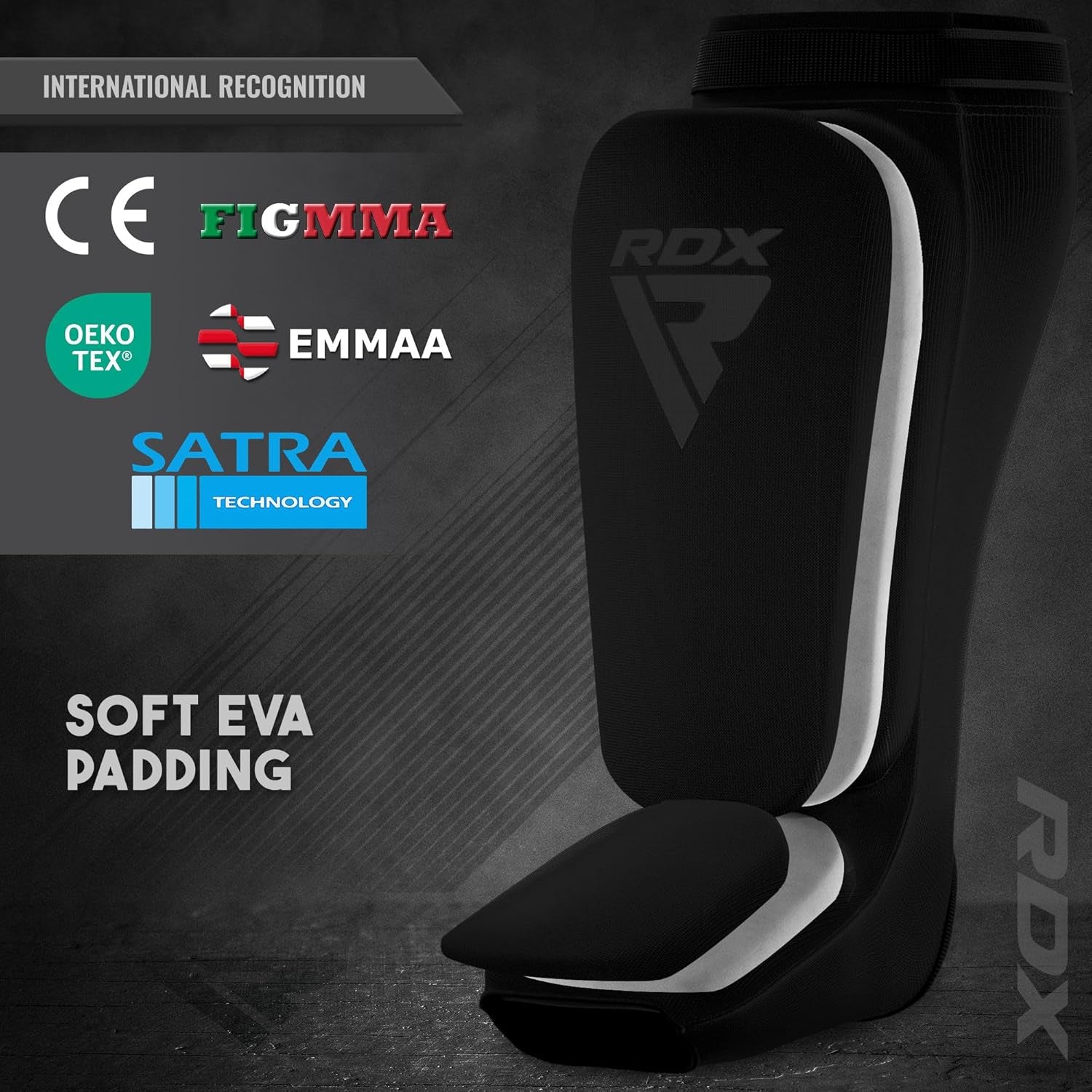 Shin Guards Kickboxing Muay Thai, SATRA Approved, MMA Leg Instep Protection Pads, Sparring Training Martial Arts Boxing, Elasticated Padded Protector, Karate BJJ Taekwondo Gear, Men Women