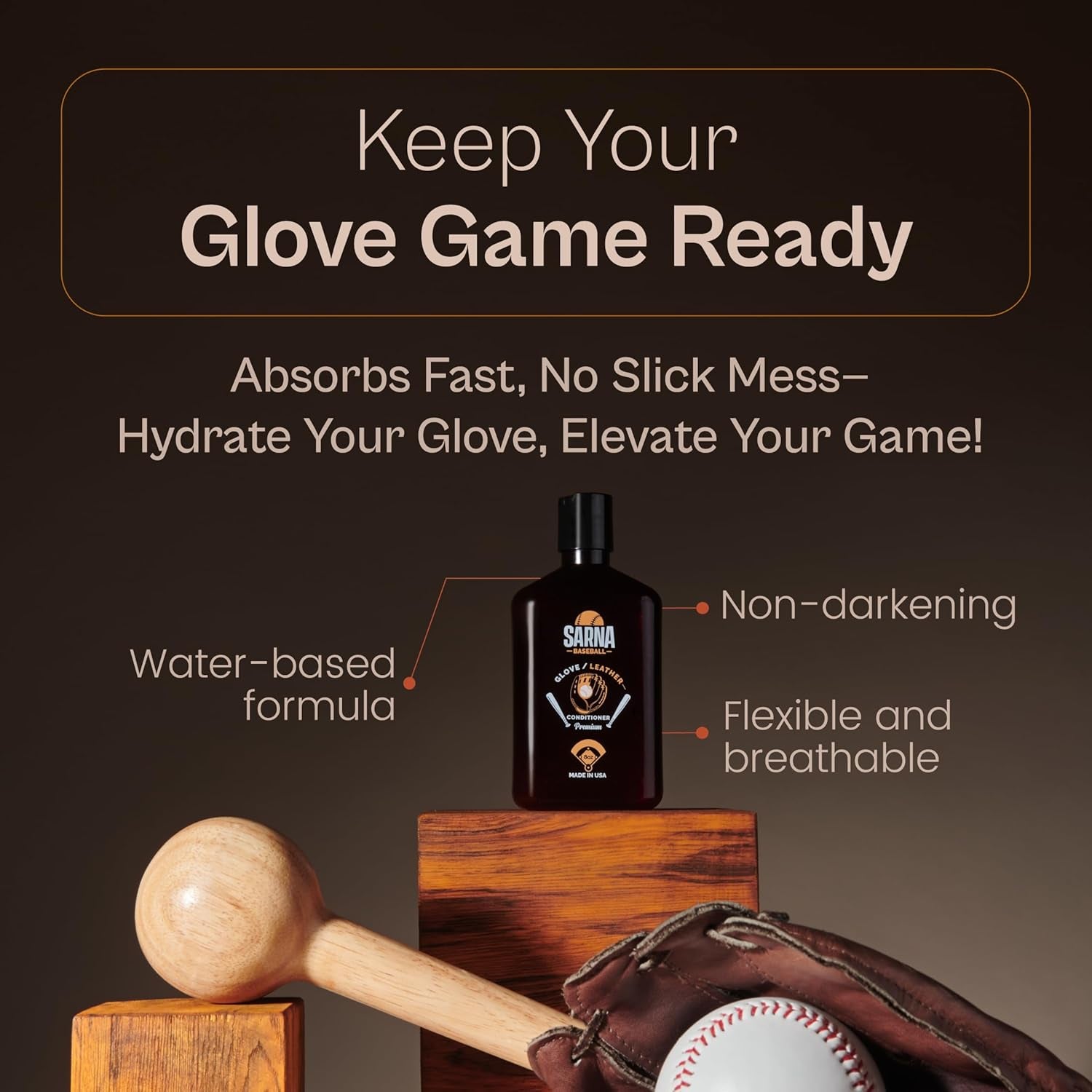 Glove Conditioner, Liquid, 8 Oz – Water-Based, Non-Darkening, No Sticky Residue – Glove Conditioner for Mitts, Baseball & Softball Gear Made in USA