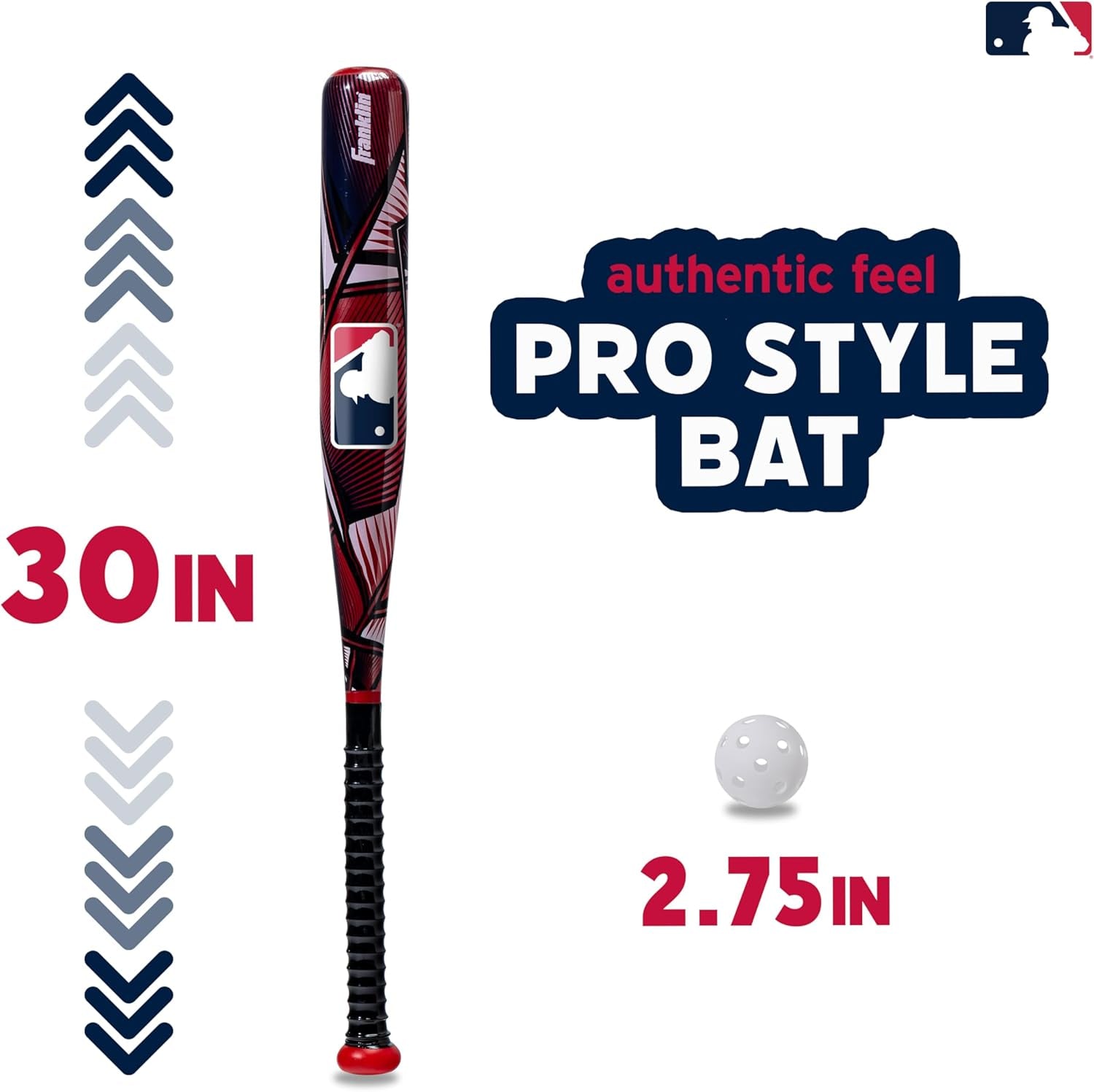 Franklin Sports Kids Plastic Baseball Bat + Balls Set - MLB Slammin' Toy Bat & Ball Set for Kids - Youth 30" Inch Plastic Baseball Bat & Plastic Baseball - Kids Bat + Ball Set