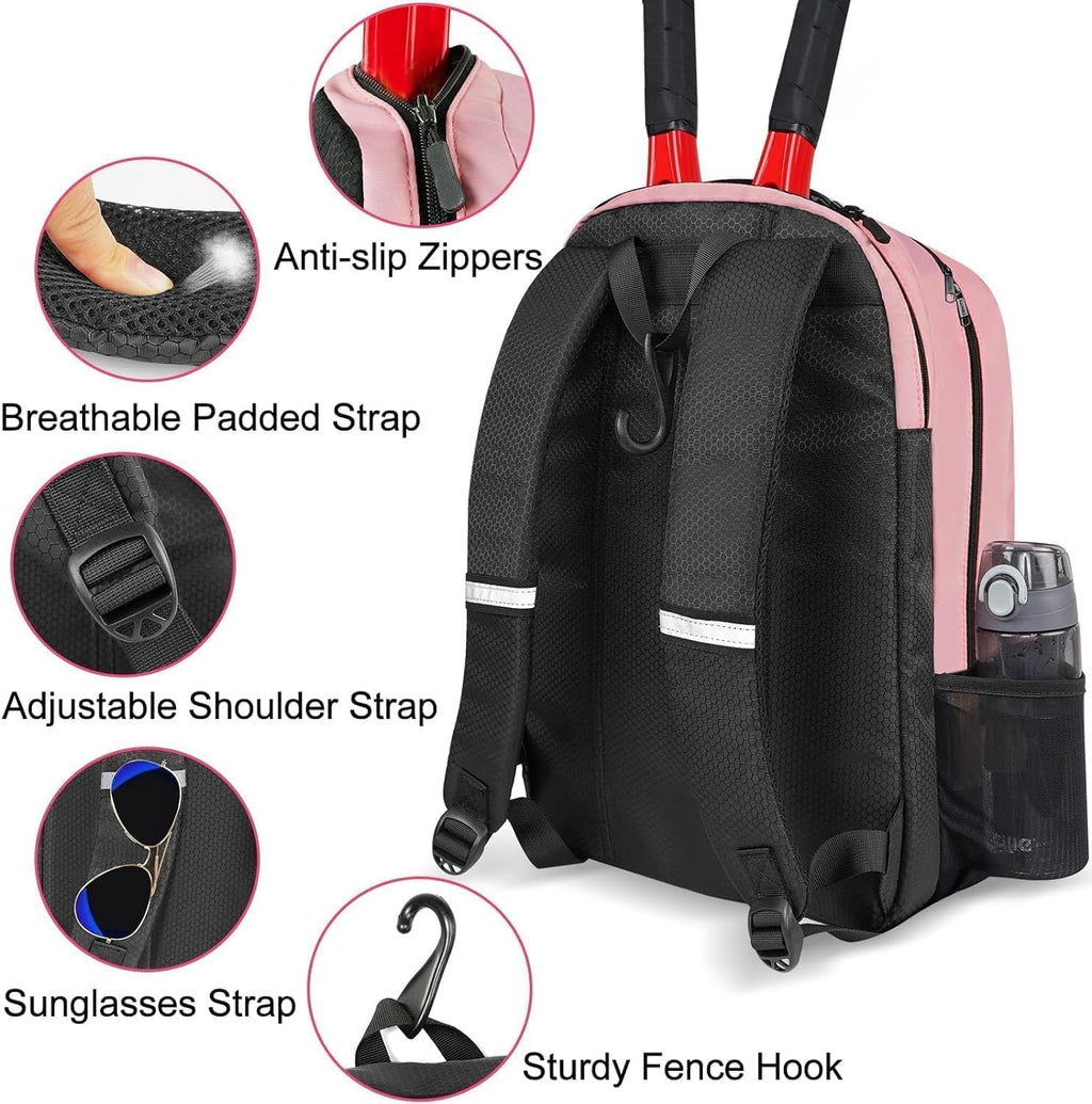 Tennis Bag Tennis Backpack for Women Men 2 Rackets with Insulated Pocket Ventilated Shoe Compartment