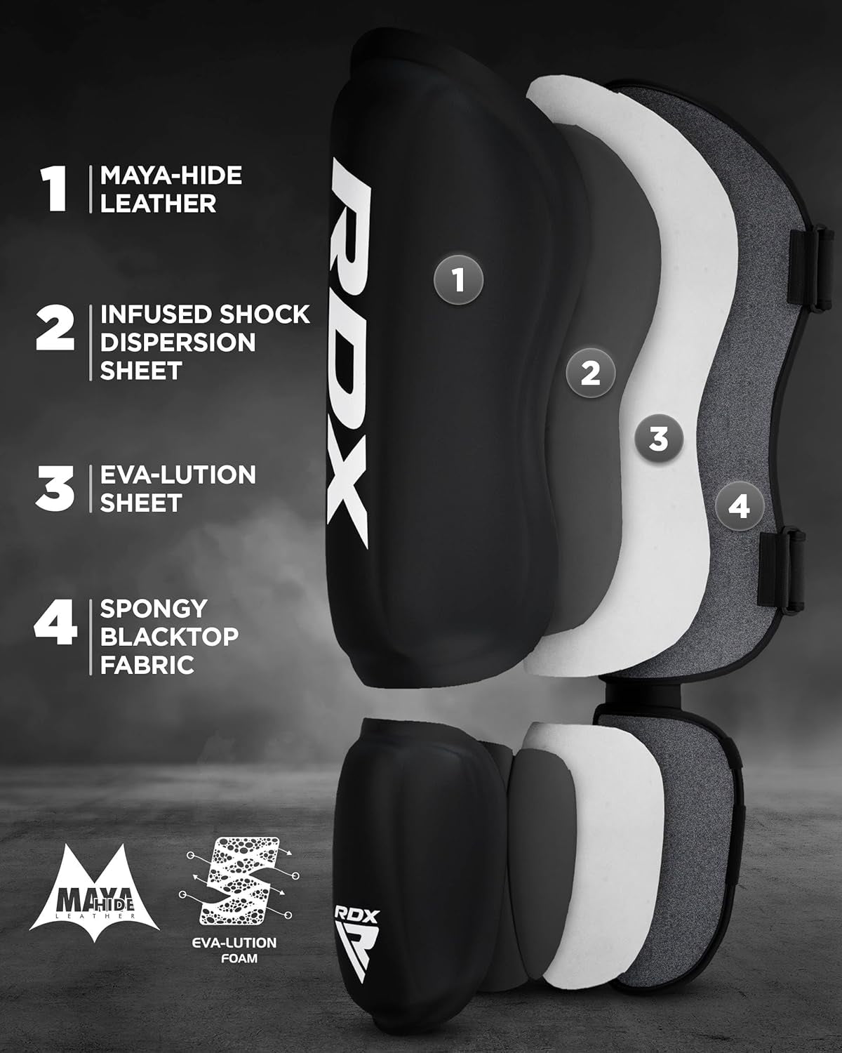 Shin Guards Kickboxing Muay Thai, SATRA SMMAF Approved, Premium Maya Hide Leather, Leg Instep Protection Pads, MMA Martial Arts Kicking Sparring Training Gear, BJJ Karate Boxing Taekwondo, Black