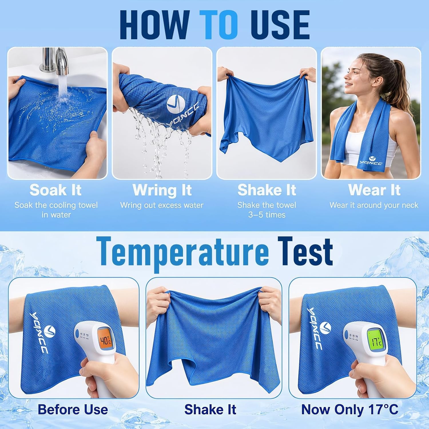 Cooling Towel | 2 Pack 47"X12" | Ice Cool for Neck | Soft Breathable Microfiber Chilly | for Yoga, Golf, Gym, Camping, Running, Workout & More Activities