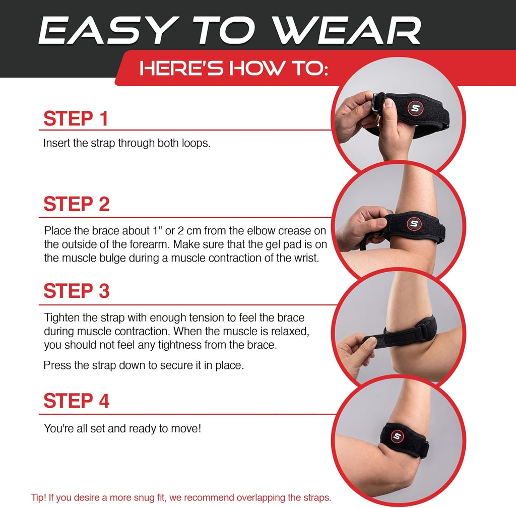 Sleeve Stars Tennis Elbow Brace for Men & Women, Elbow Brace for Tendonitis, Tennis Elbow Strap, Golfers Elbow Brace, Counterforce Brace for Tennis Elbow Relief, Fits 9"-23" (Single/Black)