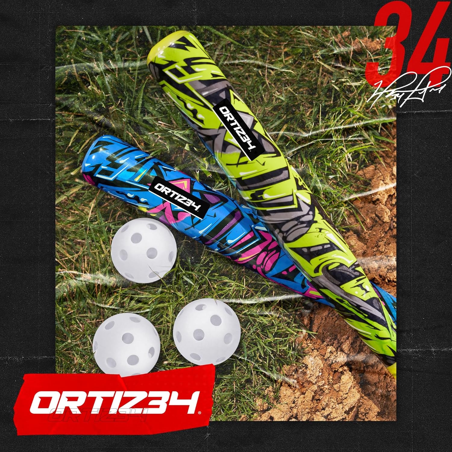 Bat & Ball Set - Graffiti Plastic Bat & Ball Homerun Set- David Ortiz Backyard Baseball Set for Youth, Kids, Teenagers, Adults (Bat & Ball Set, Blue)