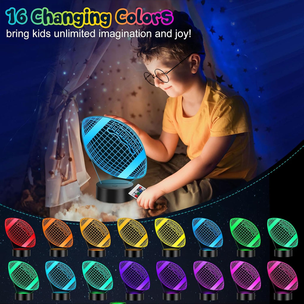 Football Gifts for Teens Boys Girls, Rugby 3D Illusion Night Light Room Decor, 6 7 8 9 10 11 12 13 Year Old Boy Gifts for Christmas Birthday Easter Sports Fan Presents