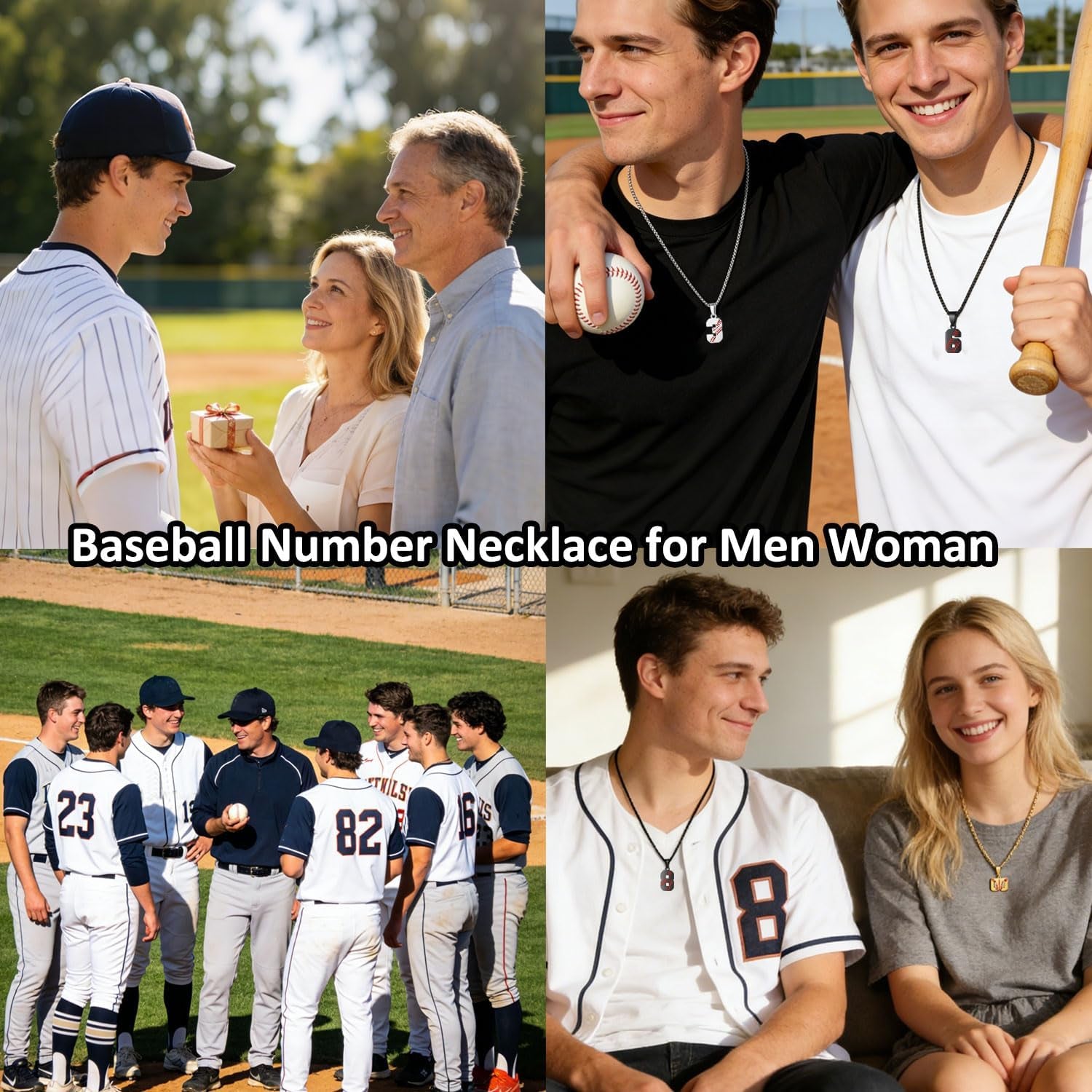 Baseball Number Necklace - Stainless Steel Chain Pendant for Men Athletes 00-99 Jersey Number Gift