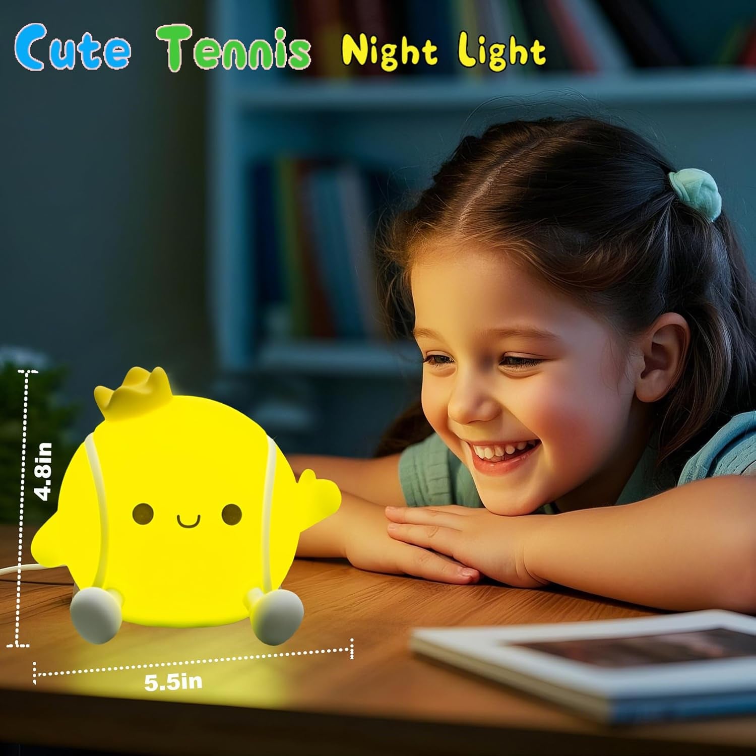Tennis Night Light,Led Squishy Novelty Night Lamp,2 Levels Dimmable Nursery Bedroom Nightlight for Kids, Rechargeable Touch Lamp Decor,Baby Boys Girls Gifts