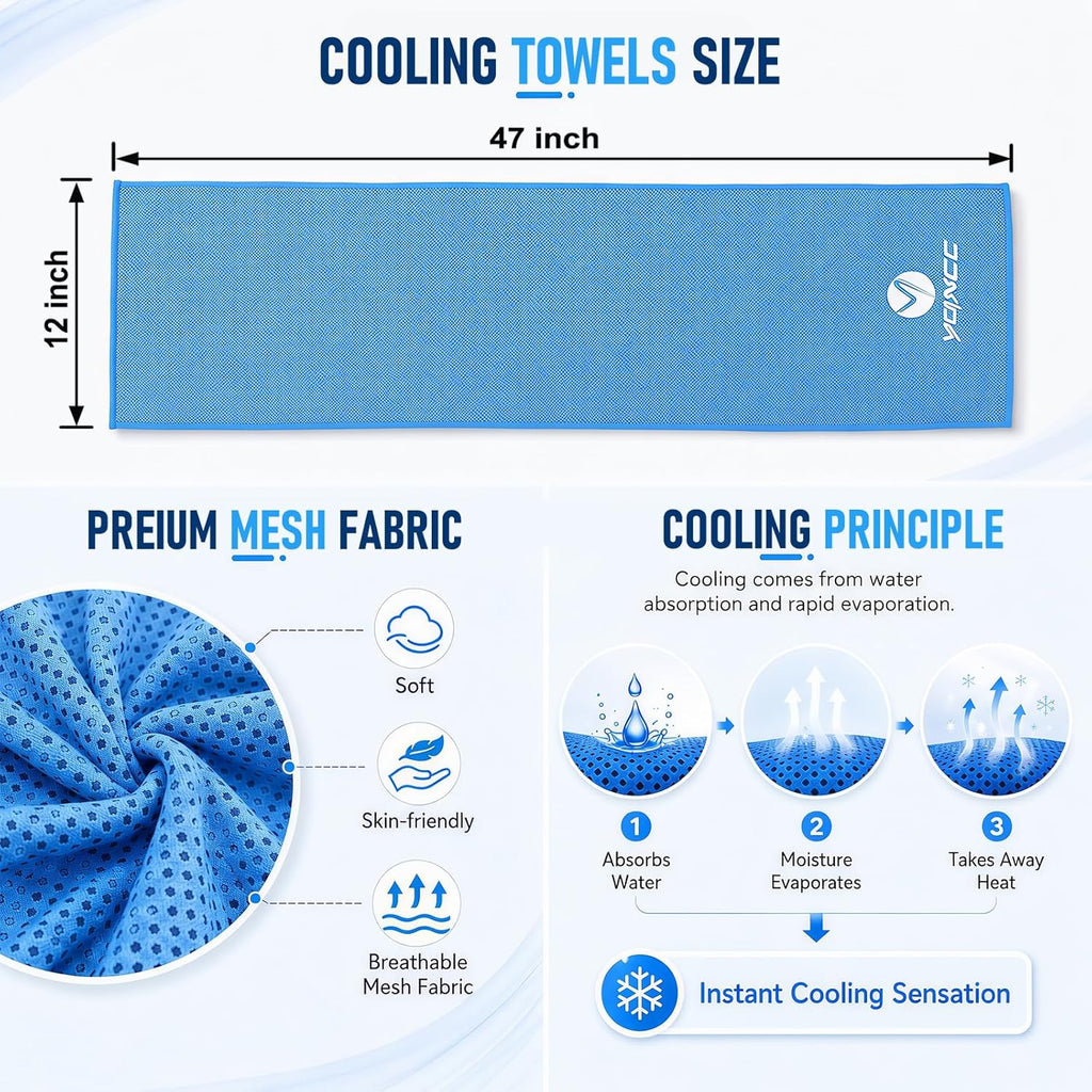 Cooling Towel | 2 Pack 47"X12" | Ice Cool for Neck | Soft Breathable Microfiber Chilly | for Yoga, Golf, Gym, Camping, Running, Workout & More Activities