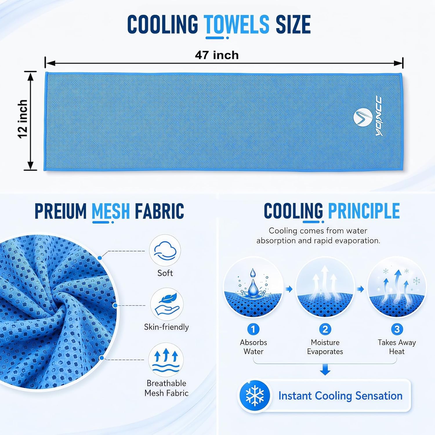 Cooling Towel | 2 Pack 47"X12" | Ice Cool for Neck | Soft Breathable Microfiber Chilly | for Yoga, Golf, Gym, Camping, Running, Workout & More Activities
