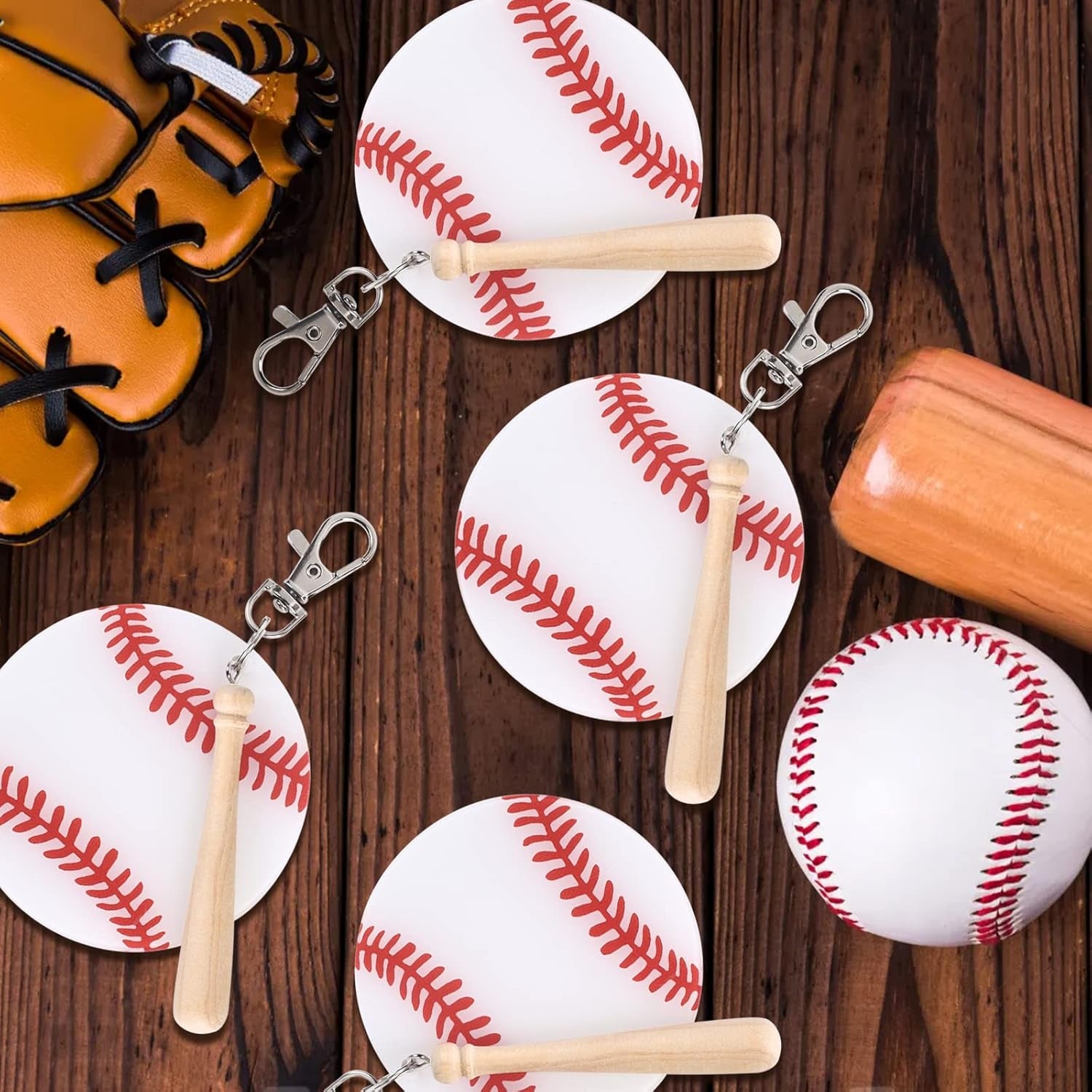 Baseball Softball Sports DIY Keychain : 12 Set Acrylic Keychain Kit with Mini Baseball Softball Bat