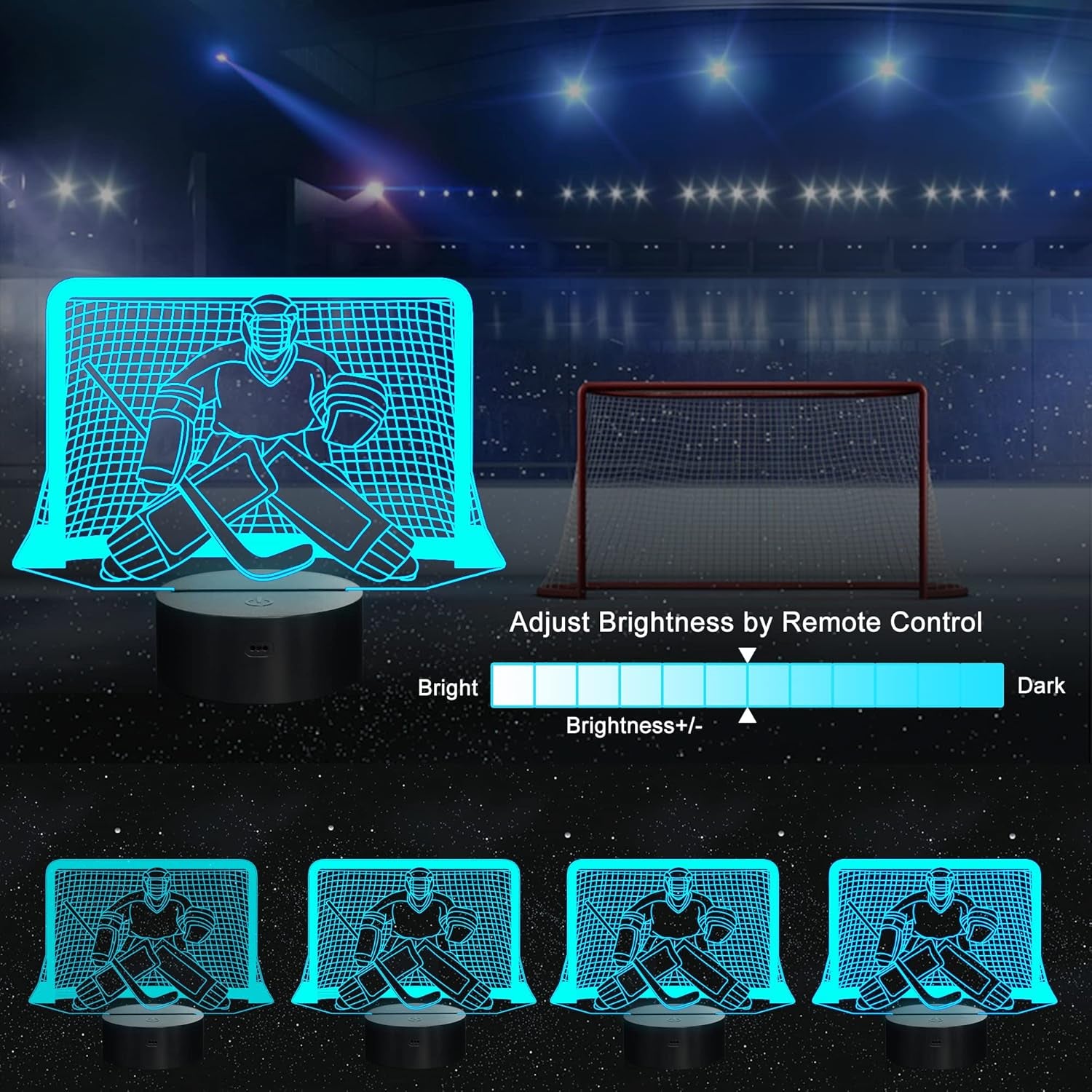 Ice Hockey Night Light, 3D Goalie Lamp with 16 Color Changing, Remote Control and Timer, Men'S Ice Hockey Decor Light for Kids, Boys, Girls, Sports Fans