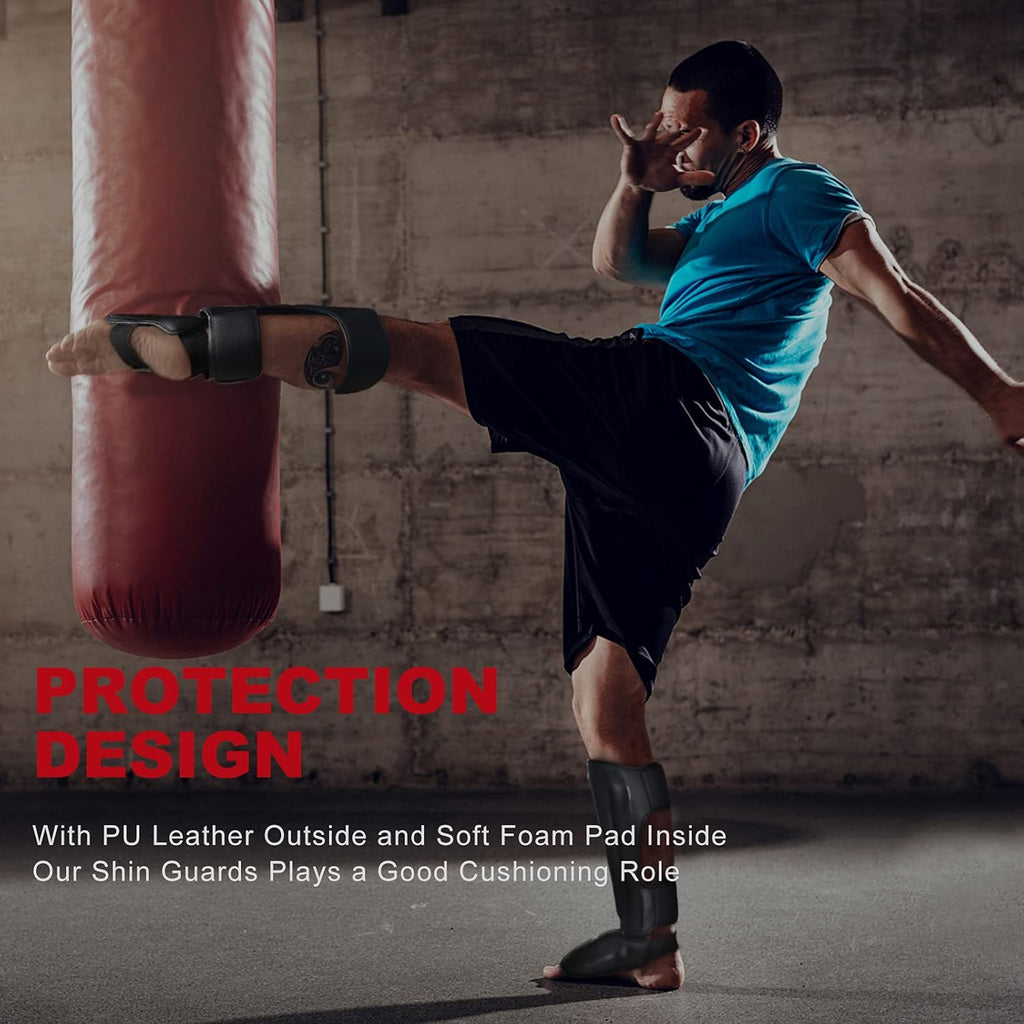 MMA Martial Arts Shin Guards – Padded, Adjustable Muay Thai Leg Guards with Instep Protection for Kickboxing/Mma Training and Sparring – Durable, Professional MMA Equipment