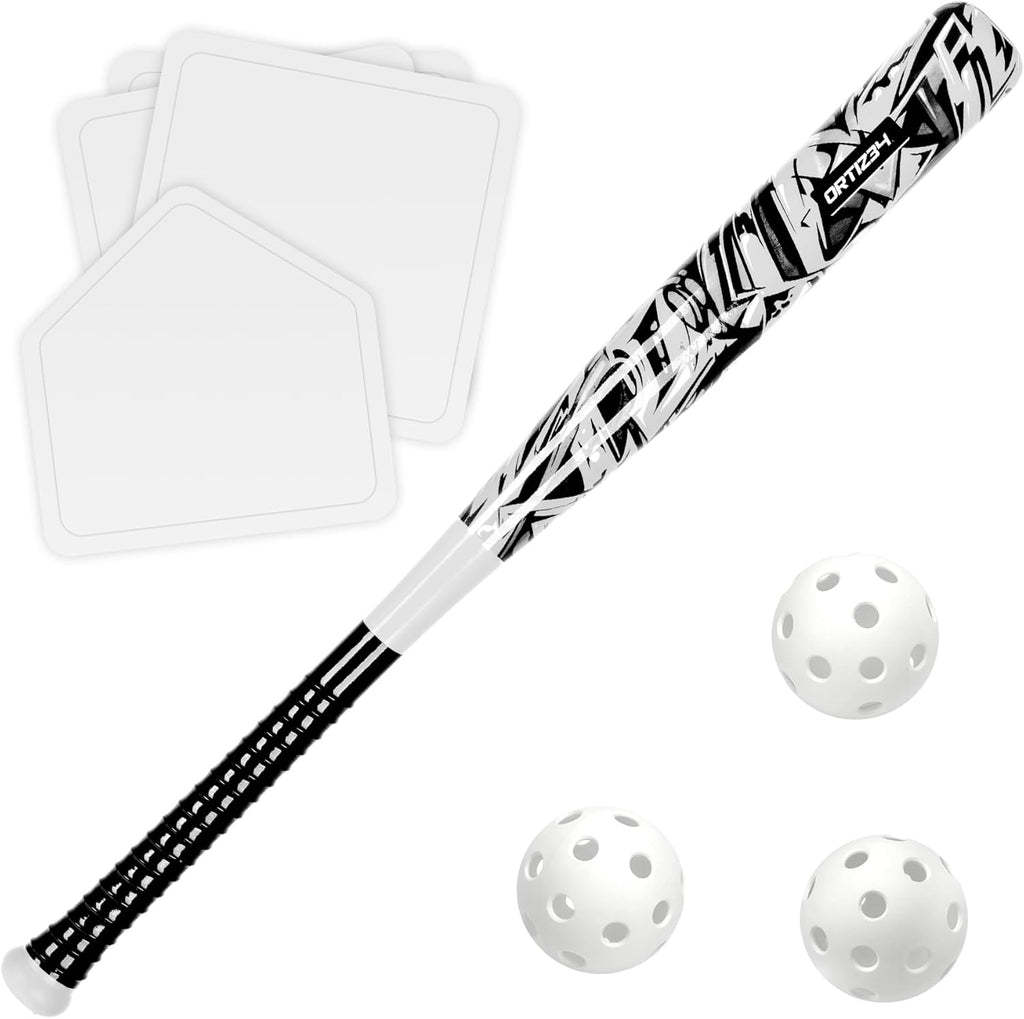 Grand Slam Set- Graffiti Plastic Bat, David Ortiz Backyard Baseball Set with 3 Balls, 4 Throw down Bases